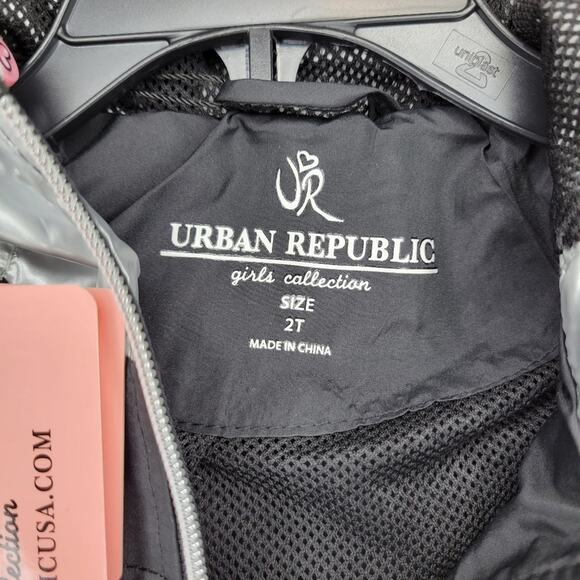 Urban Republic Girl's Zip Front Jacket Windbreaker with Hood Black Silver | 2T - Picture 5 of 8